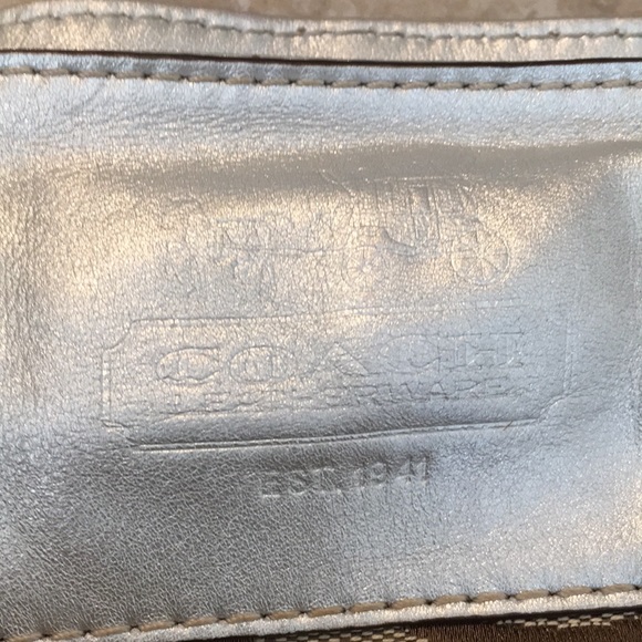 Coach Slouchy Signature Logo Tote Metallic Leather Large Handbag - Picture 2 of 14